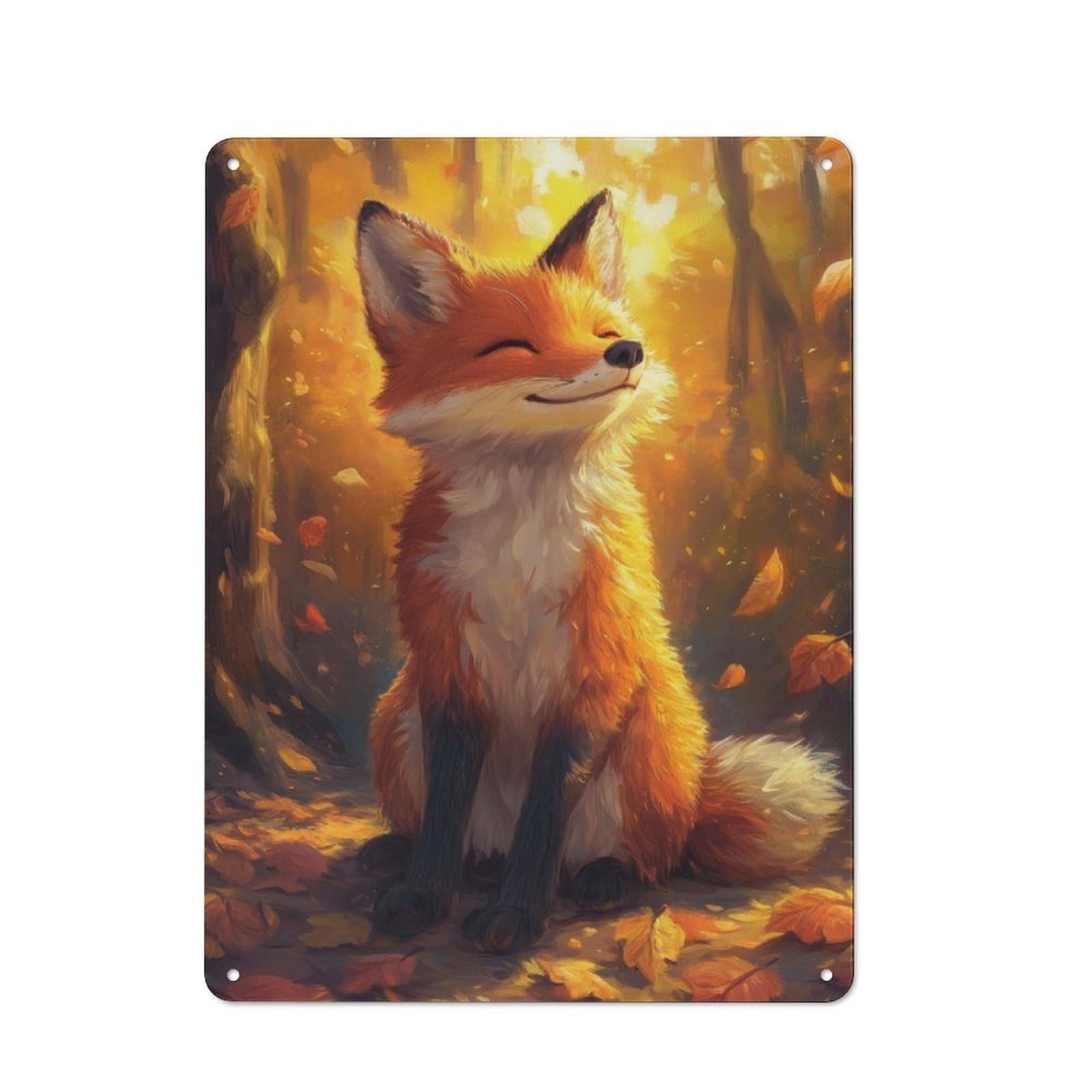 Junmoney Smiling Fox Rustic Metal Sign 40X30cm For Kitchen Or Home Bar, Gift For Kitchen Decor Lovers During The Christmas Season