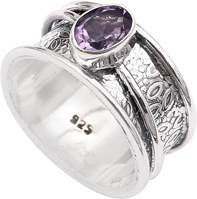 Amethyst Silver Spinner Ring 925 Solid Sterling Silver Band Meditation Ring By Goyal Exports SRG328D