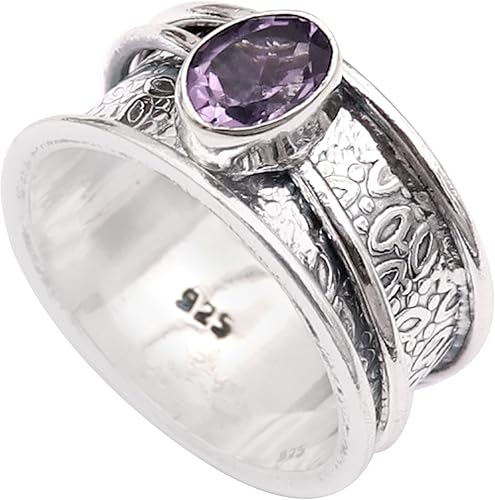 Amethyst Silver Spinner Ring 925 Solid Sterling Silver Band Meditation Ring By Goyal Exports SRG328D