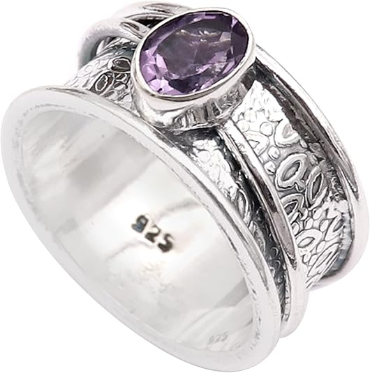 Amethyst Silver Spinner Ring 925 Solid Sterling Silver Band Meditation Ring By Goyal Exports SRG328D