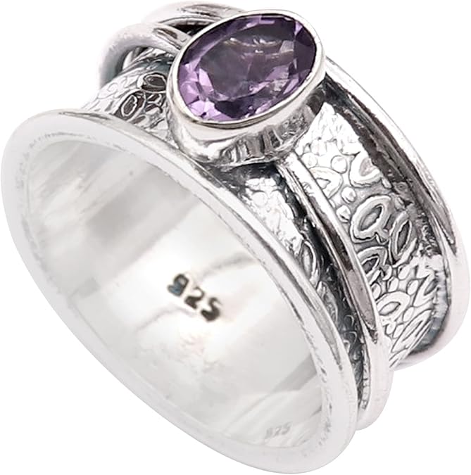 Amethyst Silver Spinner Ring 925 Solid Sterling Silver Band Meditation Ring By Goyal Exports SRG328D