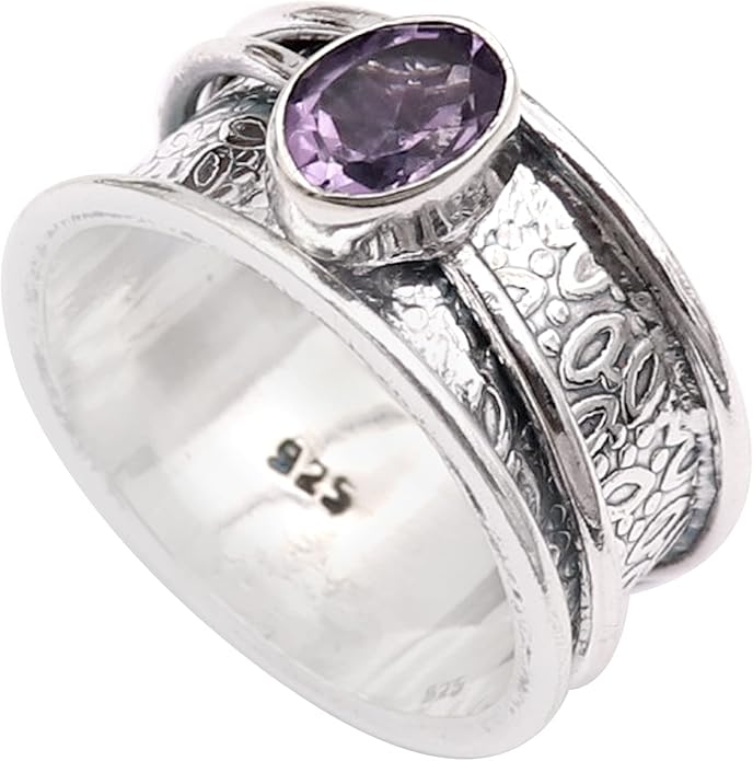 Amethyst Silver Spinner Ring 925 Solid Sterling Silver Band Meditation Ring By Goyal Exports SRG328D