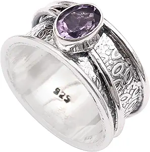 Amethyst Silver Spinner Ring 925 Solid Sterling Silver Band Meditation Ring By Goyal Exports SRG328D
