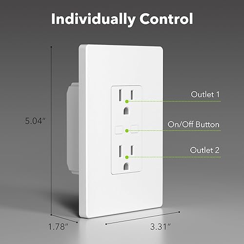 Miniatura 6 de BN-LINK Toma Wi-Fi inteligente en pared con 2 tomas de corriente controladas individualmente, compatible con Alexa, Google Assistant, control remoto