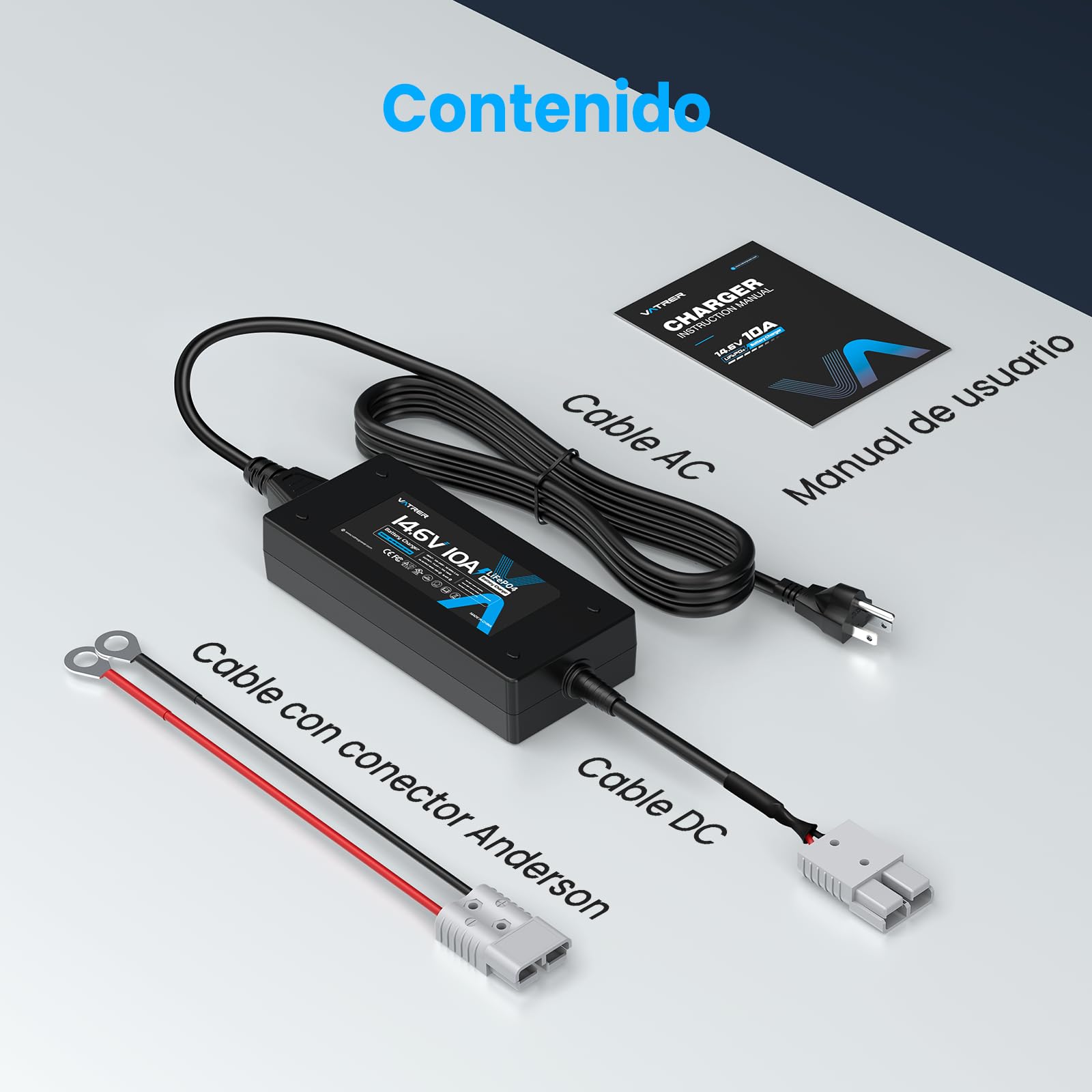 VATRER POWER 14.6V 10A Cargador de Batería de Litio Inteligente AC-DC Cargador de Batería LiFePO4 Cargar Baterías LiFePO4 de 12V, Soporta Carga Rápida