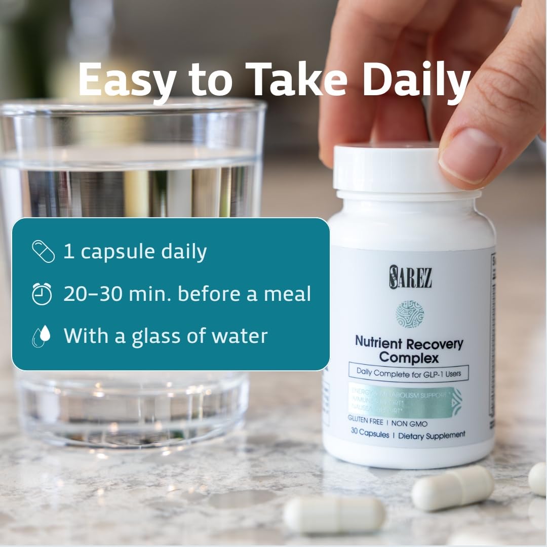 Sarez GLP-1 Daily Nutrient Support Capsules — Methylated Vitamins & Chelated Minerals — Energy, Metabolism, Digestion & Hair Support — with Ginger for Nausea — Gentle on Stomach — 30 Day Supply — Amazon image 6