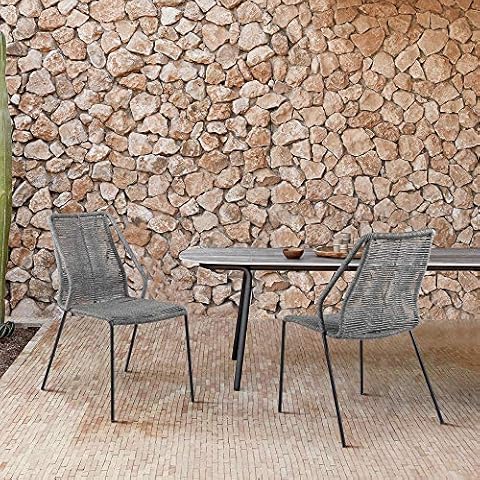 ARMEN LIVING LCCPSIGRY Clip Indoor Outdoor Stackable Steel Dining Chair with Grey Rope-Set of 2, Gray Cover