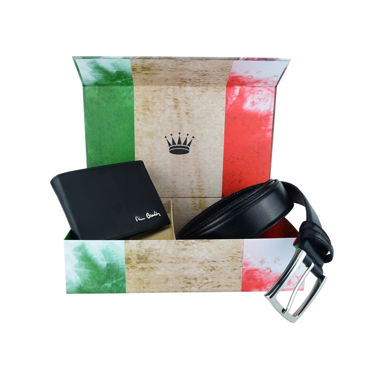 Pierre Cardin Men's Gift Set - Genuine Leather RFID Blocking Wallet & Adjustable Belt, Black