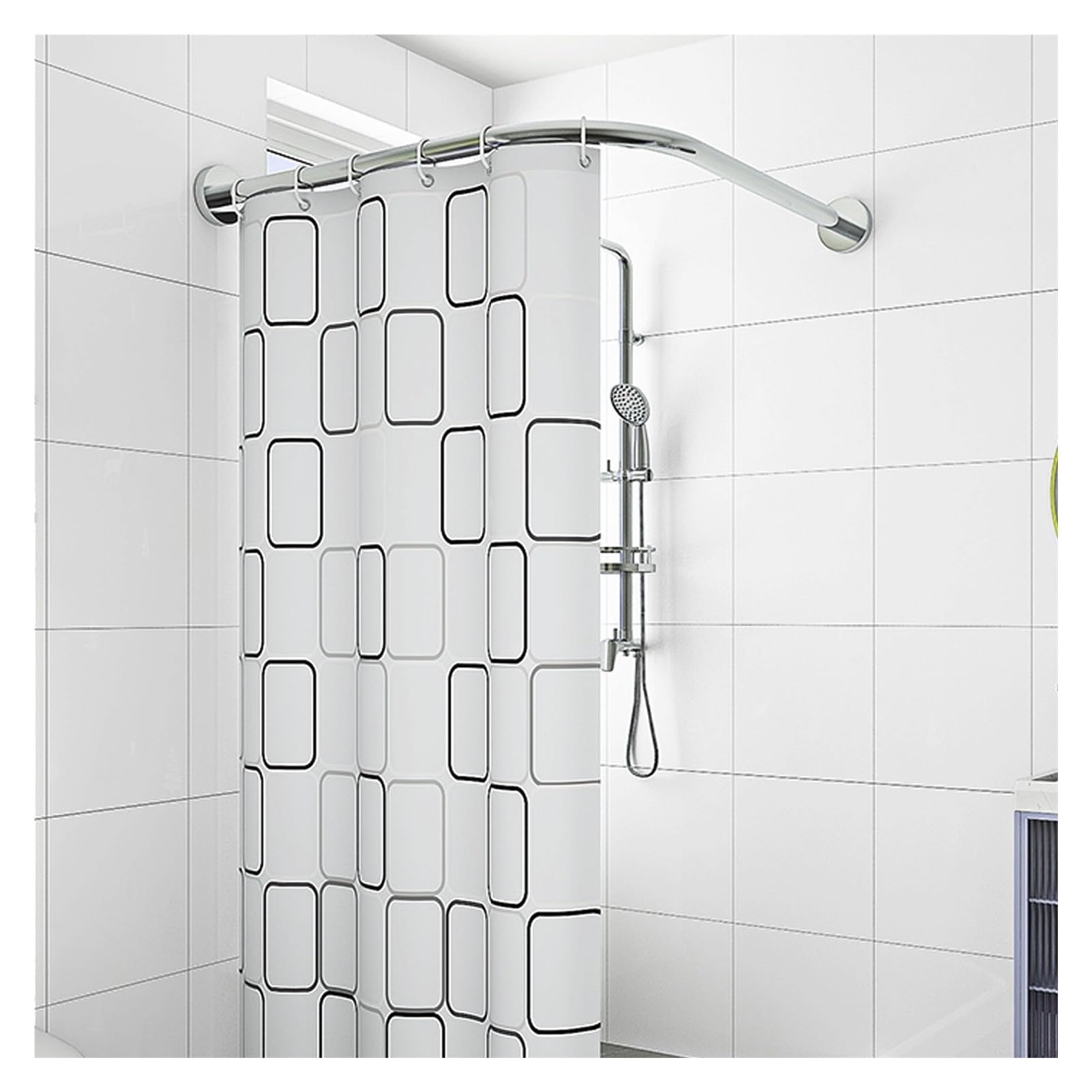 Meiiron Stainless Steel Shower Curtain Rod L Shaped Telescopic Curved Corner Bathroom Bathtub Curtain Rail Drilling/No Drilling, Without Shower Curtain (Size : 100~160x60~80cm)