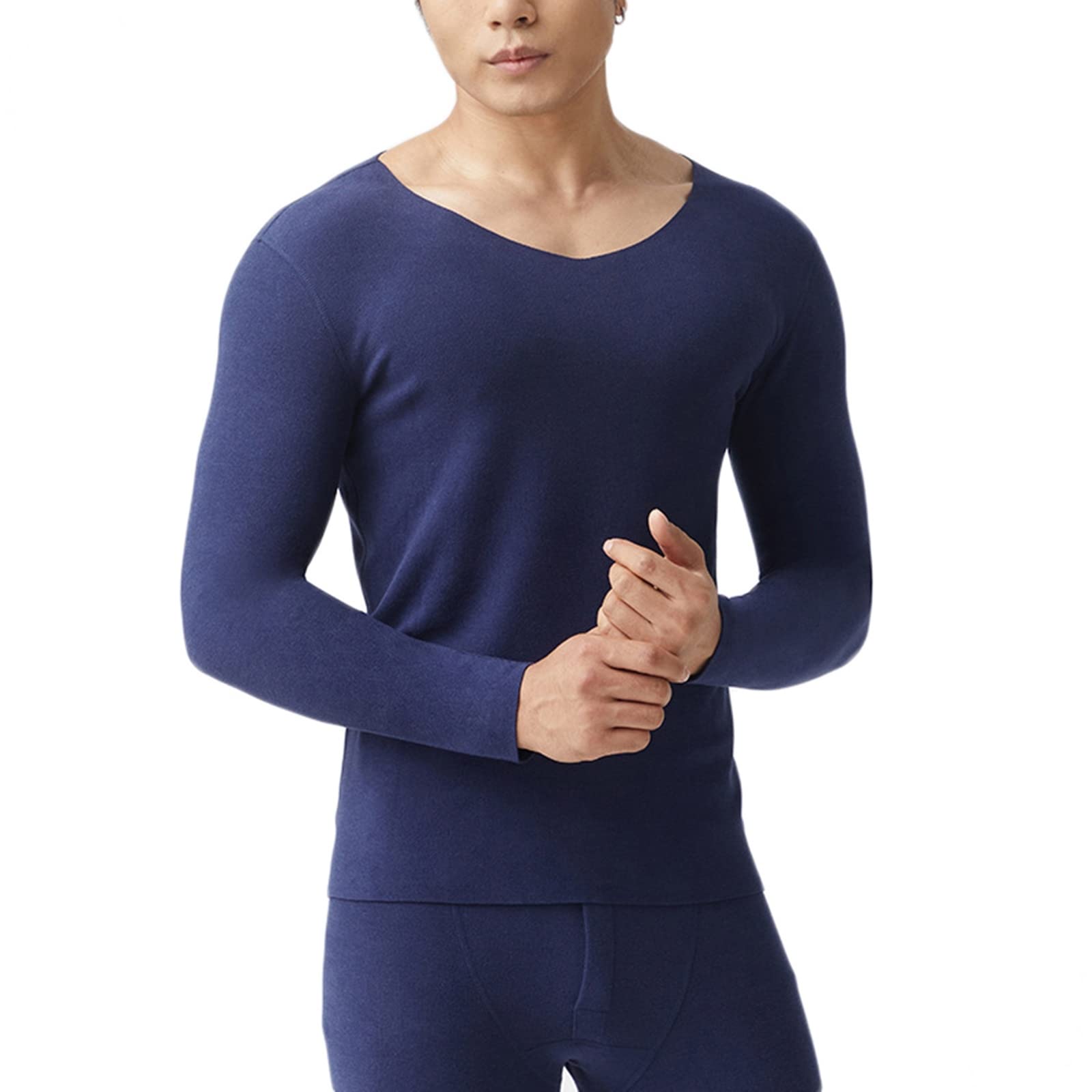 Dsnyu Thermal Wear for Men Top, Polyester V Neck Thermal Underwear Top, Navy Blue Inner Thermal Wear Top 2XL