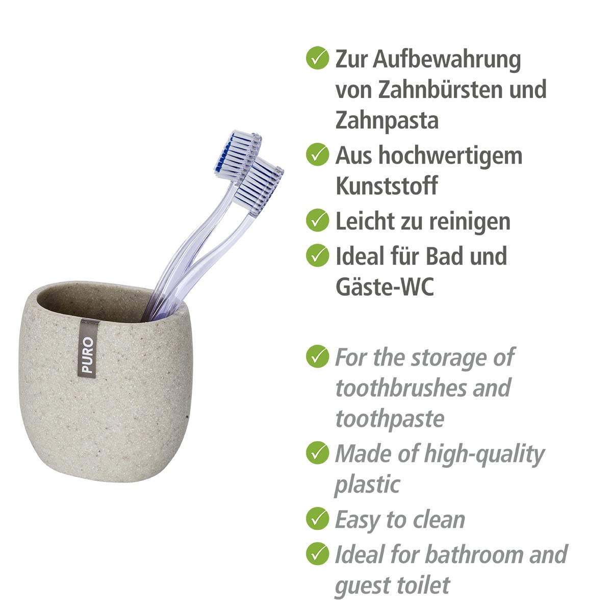 Wenko Pure Cup for Toothbrushes, Polyresin, Beige, 6.5 x 9.4 x 9.4 cm