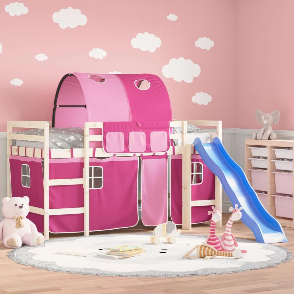 Cortinas para cama alta con túnel, color rosa, poliéster 100% duradero, juego de 6 piezas con bolsillos de almacenamiento y alzapaños, accesorios prácticos para habitación infantil y somier de