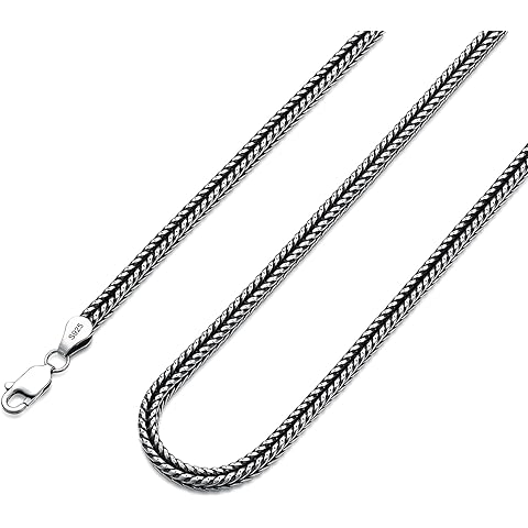 Franco Chain Sterling Silver Foxtail Necklace for Men 2mm 3mm Diamond Cut Chain for...