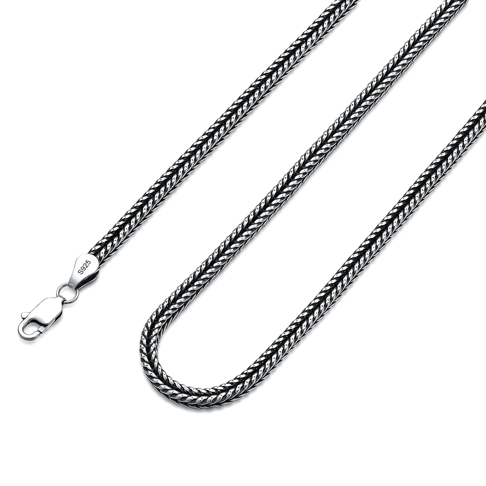 Lattd Franco Chain Sterling Silver Foxtail Necklace for Men 2mm 3mm Diamond Cut Chain for Men Women