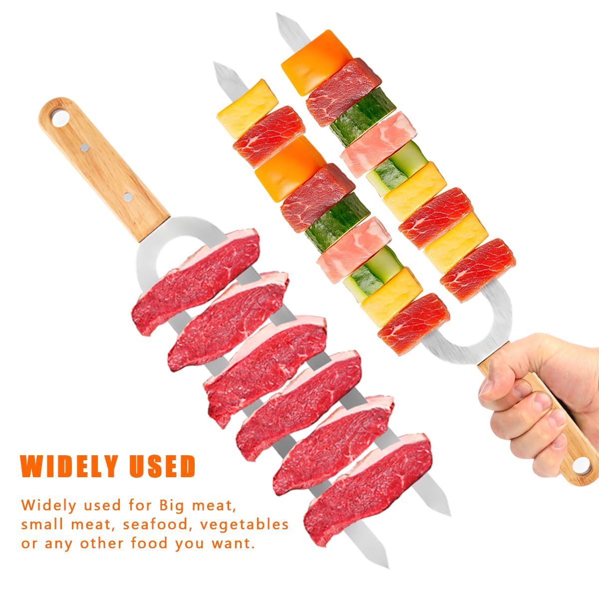 Spiedini per kebab per grigliare, 6 pezzi, 43,2 cm, spiedini a doppia punta per spiedini in acciaio inox, spiedini piatti in metallo, perfetti per carne, pollo, salsicce, verdure, frutti di