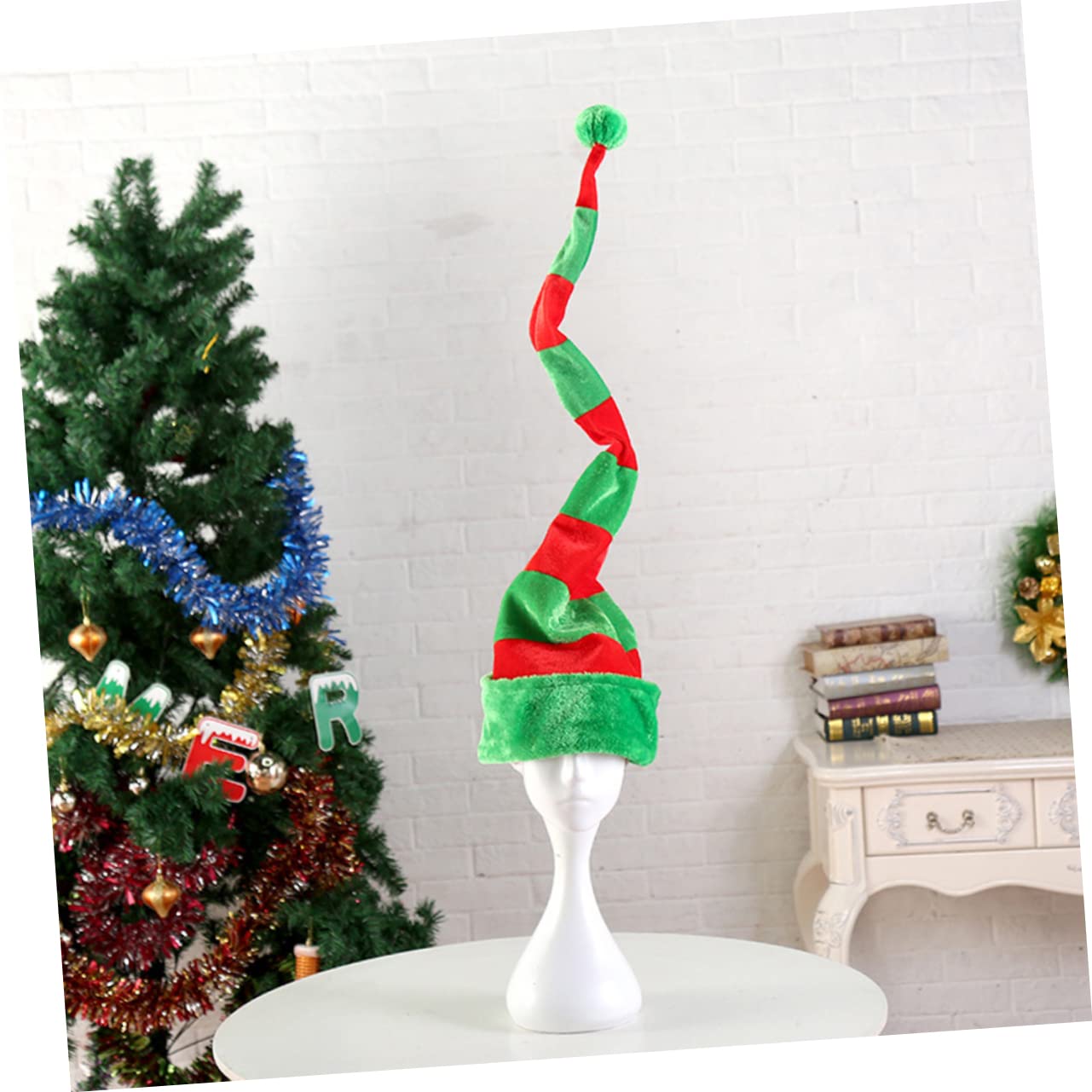 PRETYZOOM Langer Weihnachtlicher Hut für Kinder Formbarer Grüner Weihnachtsmütze als Lustiges Kostümzubehör für Weihnachtsfeiern und Kostümtragen aus Stoff und Eisen
