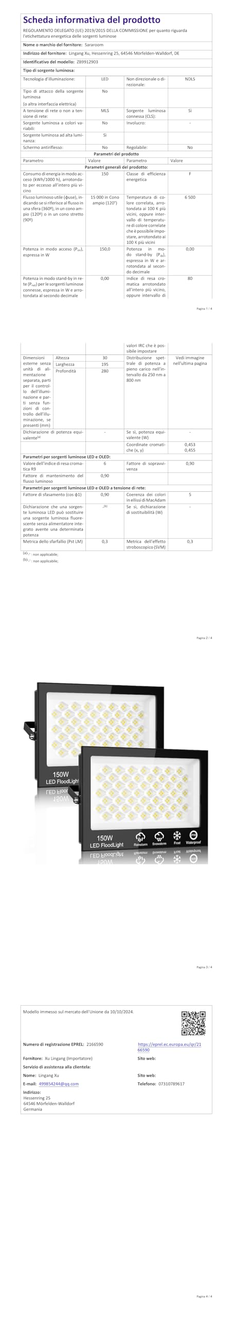 Sararoom 150W Faretto Led Esterno, 15000LM Faro Proiettori per esterni, 6500K Bianca Fredda Luci di Sicurezza, IP65 Impermeabile Lampade da parete per Giardino Garage Cortile Stadio Sentieri, 2 Pezzi