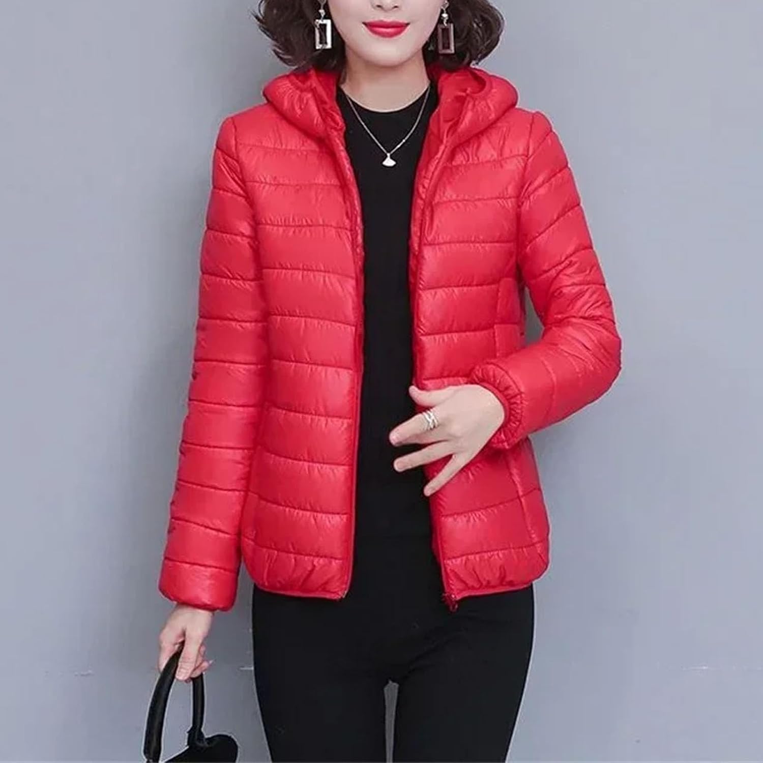 Quilted Jackets for Women Padded Parka Lightweight Slim Fit Cotton Coat Elegant Loose