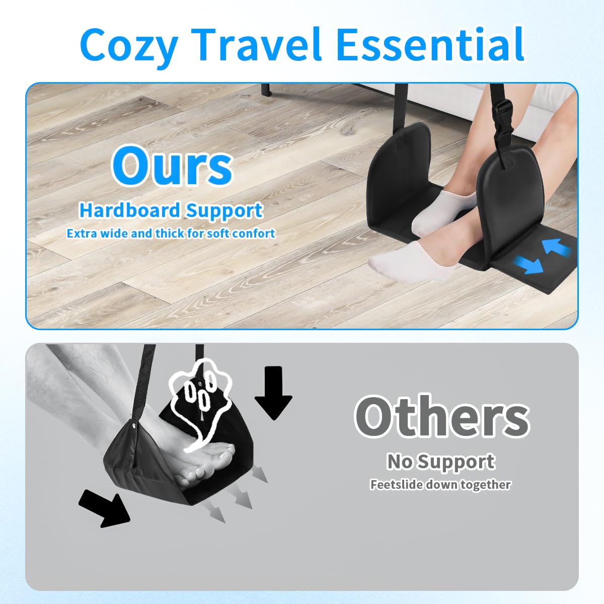 Poggiapiedi Volo, Poggiapiedi da viaggio con schiuma a memoria di forma, Poggiagambe Portatile Regolabile per aerei,Travel Essentials Piede Amaca con Piatti di Supporto