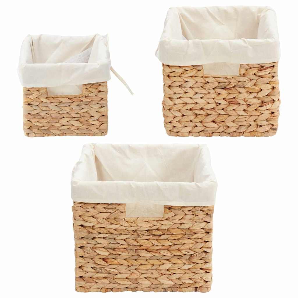 Fengshui Juego de 3 cestas de almacenamiento rectangulares de jacinto de agua natural, ideales para salón, dormitorio y oficina, con asas y forma resistente.