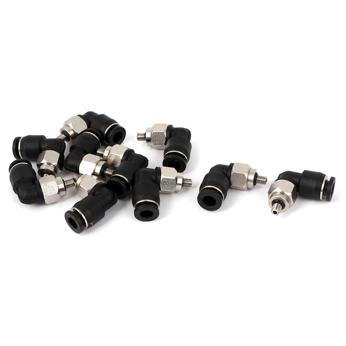Sourcingmap 4mm to M3 L Shape Push in Pneumatic Quick Connect Tube Fitting Coupler 10pcs, Silver