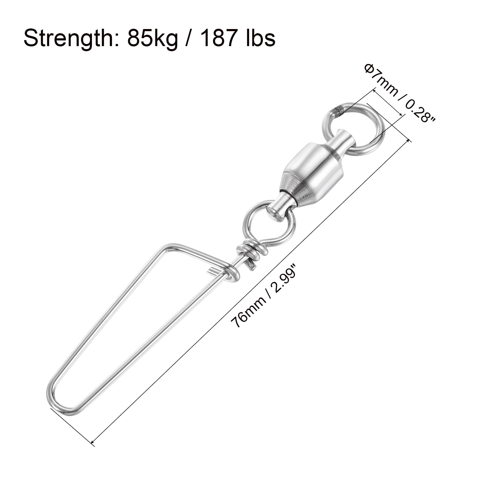 PATIKIL Fishing Snap Swivels, 16Pcs 187lbs Stainless Steel Ball Bearing Tackle for Saltwater Freshwater Fishing - Image 2