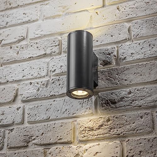 CGC Black Dark Grey Up Down Wall Light Round Cylinder Outdoor Garden ...