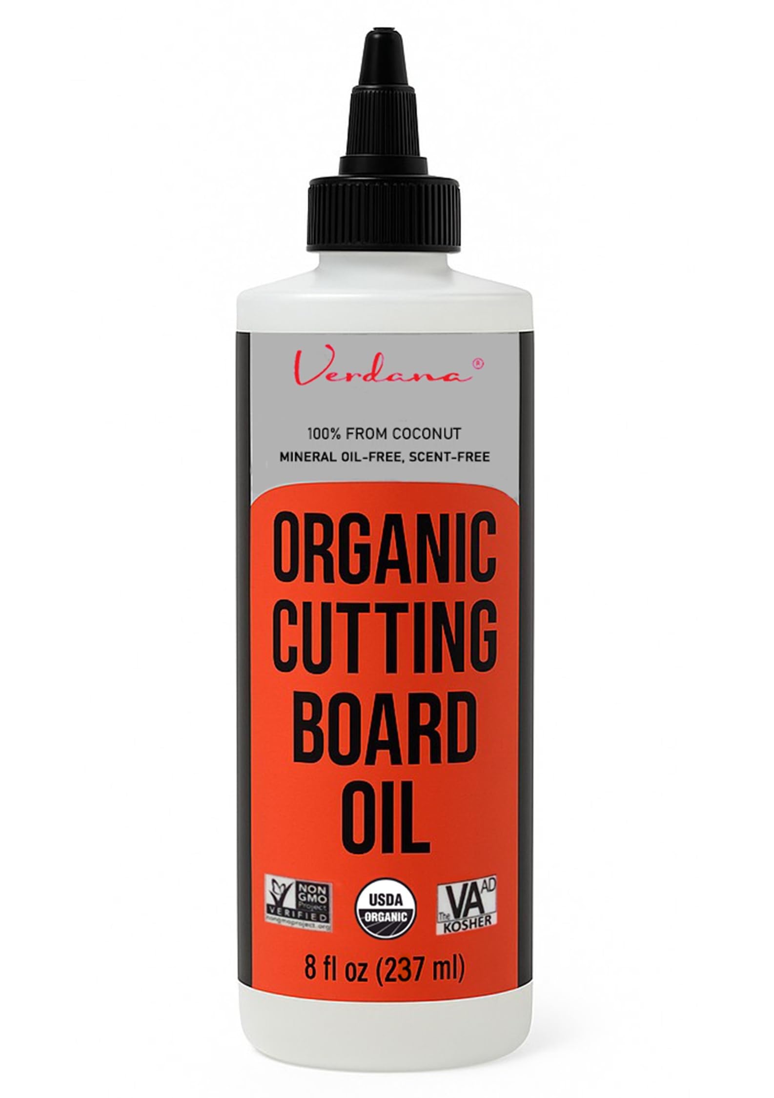 Verdana Food Grade Cutting Board Oil – Organic Coconut-Derived, Food Safe Mineral Oil Alternative for Butcher Block, Bamboo & Wooden Utensils – Kosher, Non-GMO, 8 fl oz