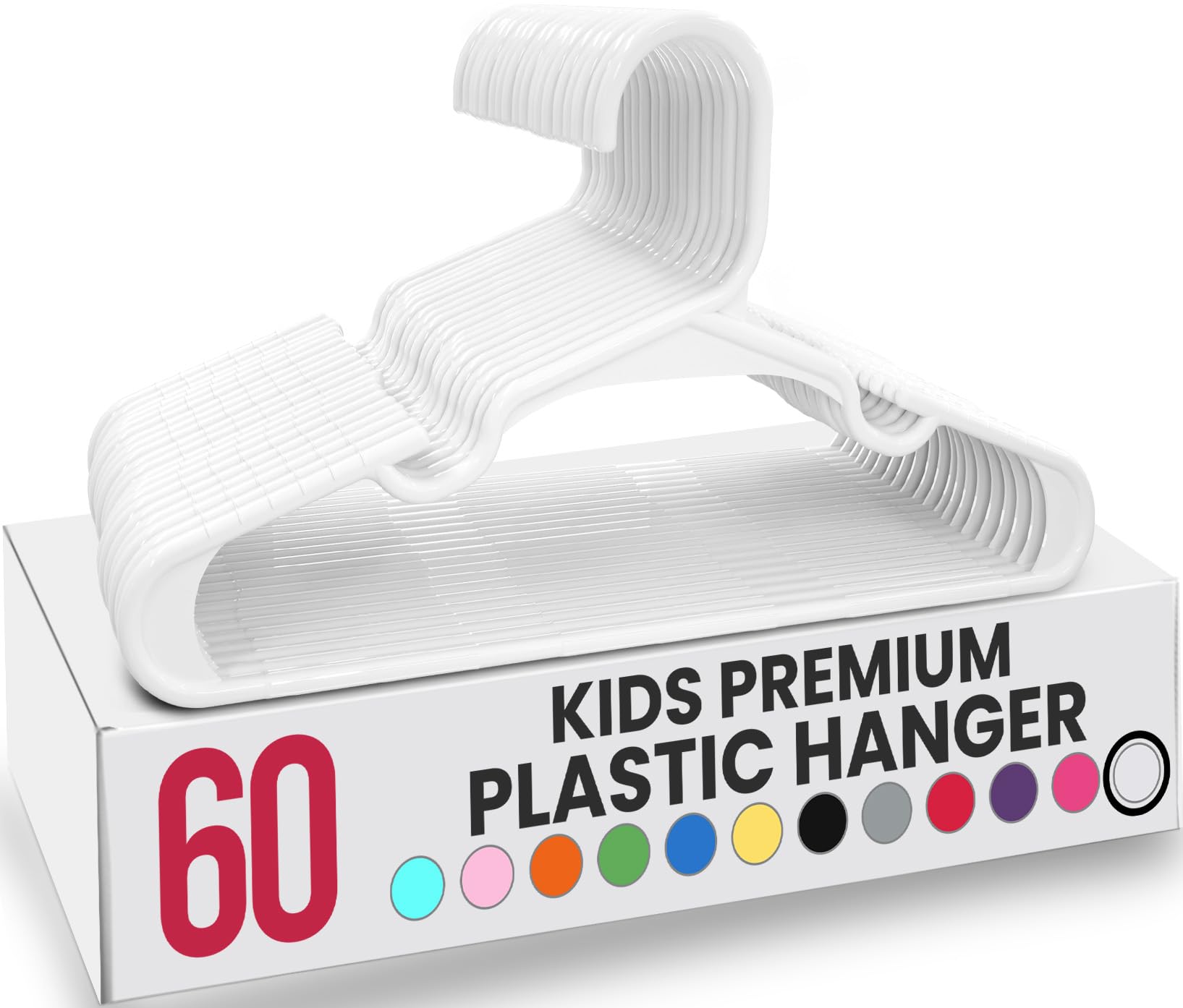 60 Pack Kids Hangers - 11.5 Inch Plastic Baby Hangers for Closet - Childrens Hanger for Clothes & Infant Hanger for Closet (White)