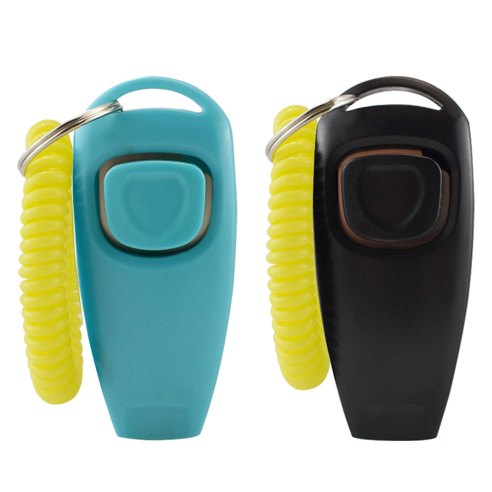 Dog Whistle Clicker - 2PCS Dog Training Clickers with Wrist Strap, 2 in 1 Professional Dog Training Clicker and Whistle Set, Pet Training Tools with Button for Dogs, Cats, Recall - Black & Blue
