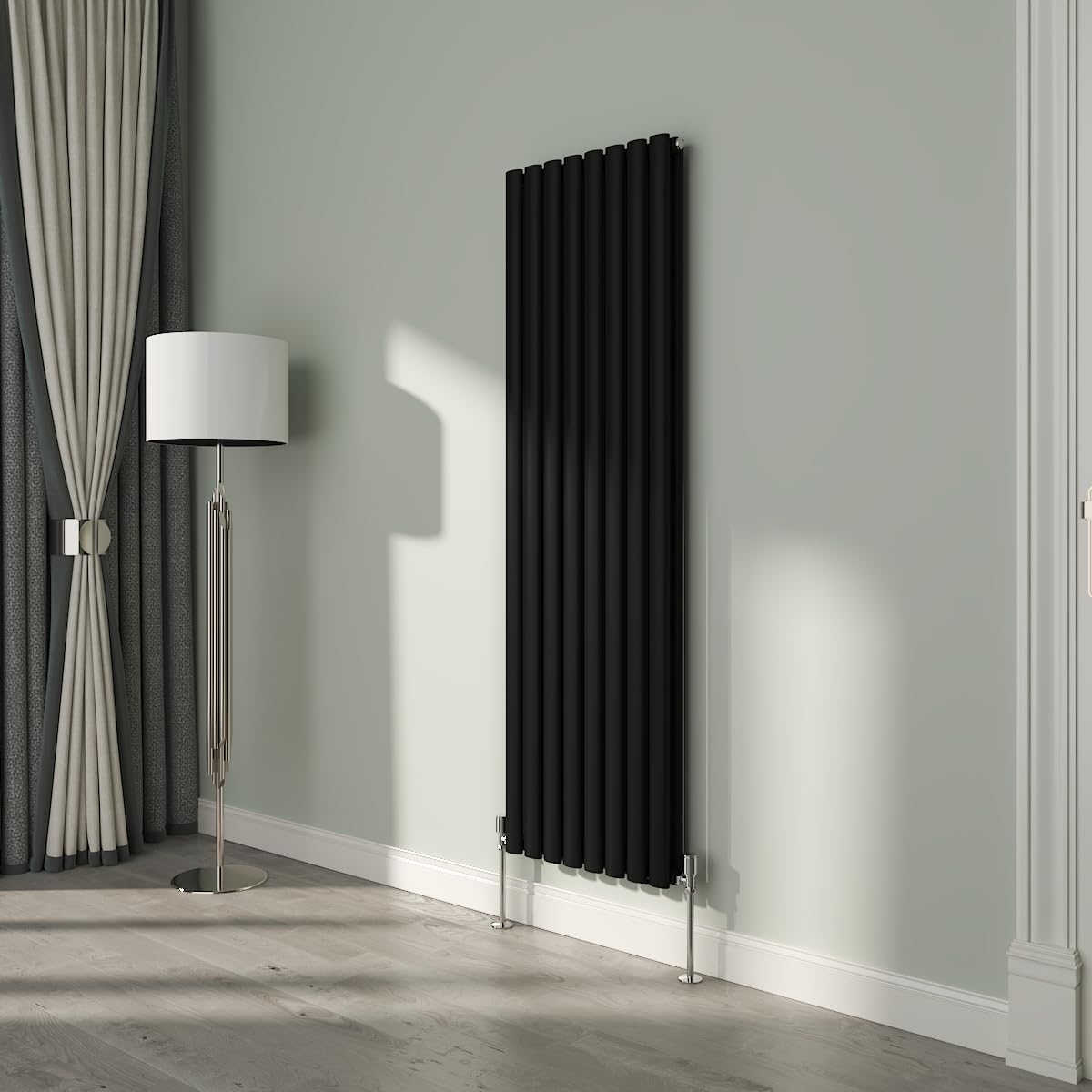 NRG Premium Black Oval Double Panel Designer Radiator 1600x472mm Central Heating — image 1