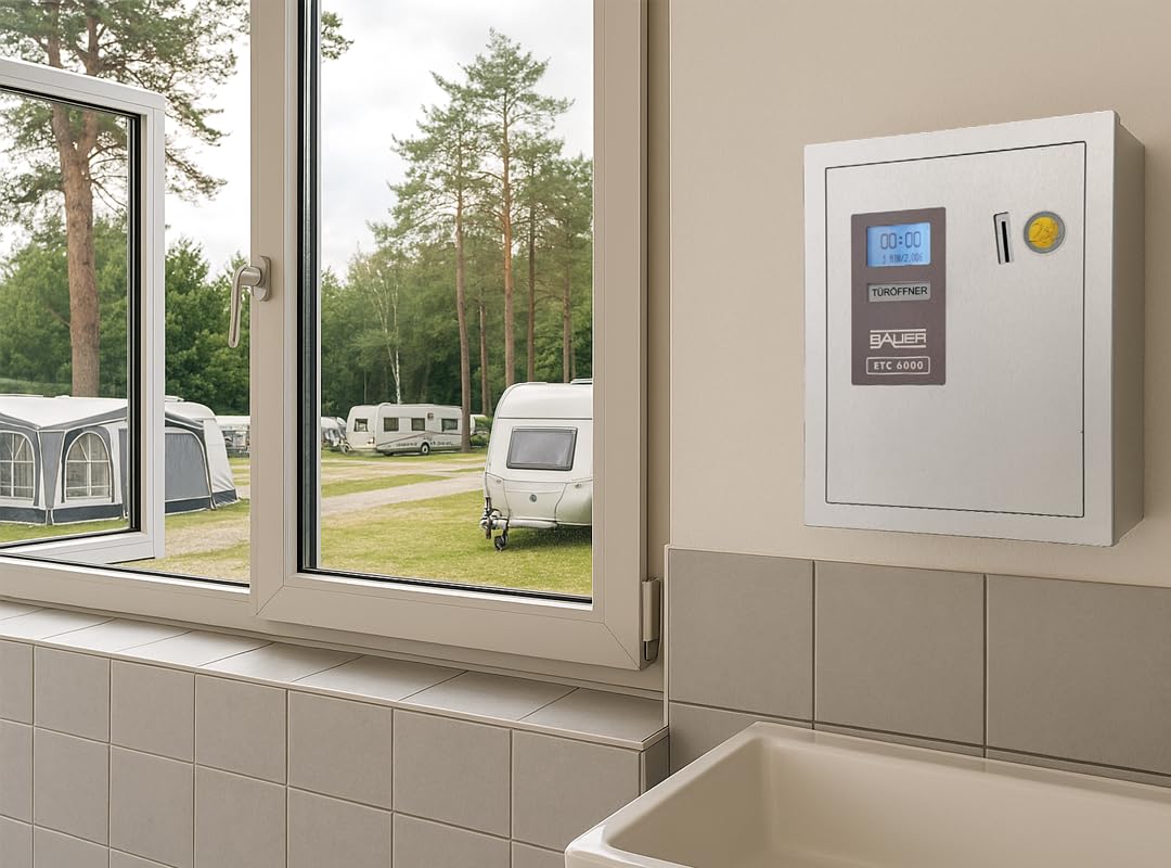 Bauer Münzzeitzähler ETC 6100 – 230V, Münzeinwurf 50 Cent, mit Türöffner – Programmierbarer Münzautomat für Zeitabrechnung, Solarium, Sauna & Waschsalon