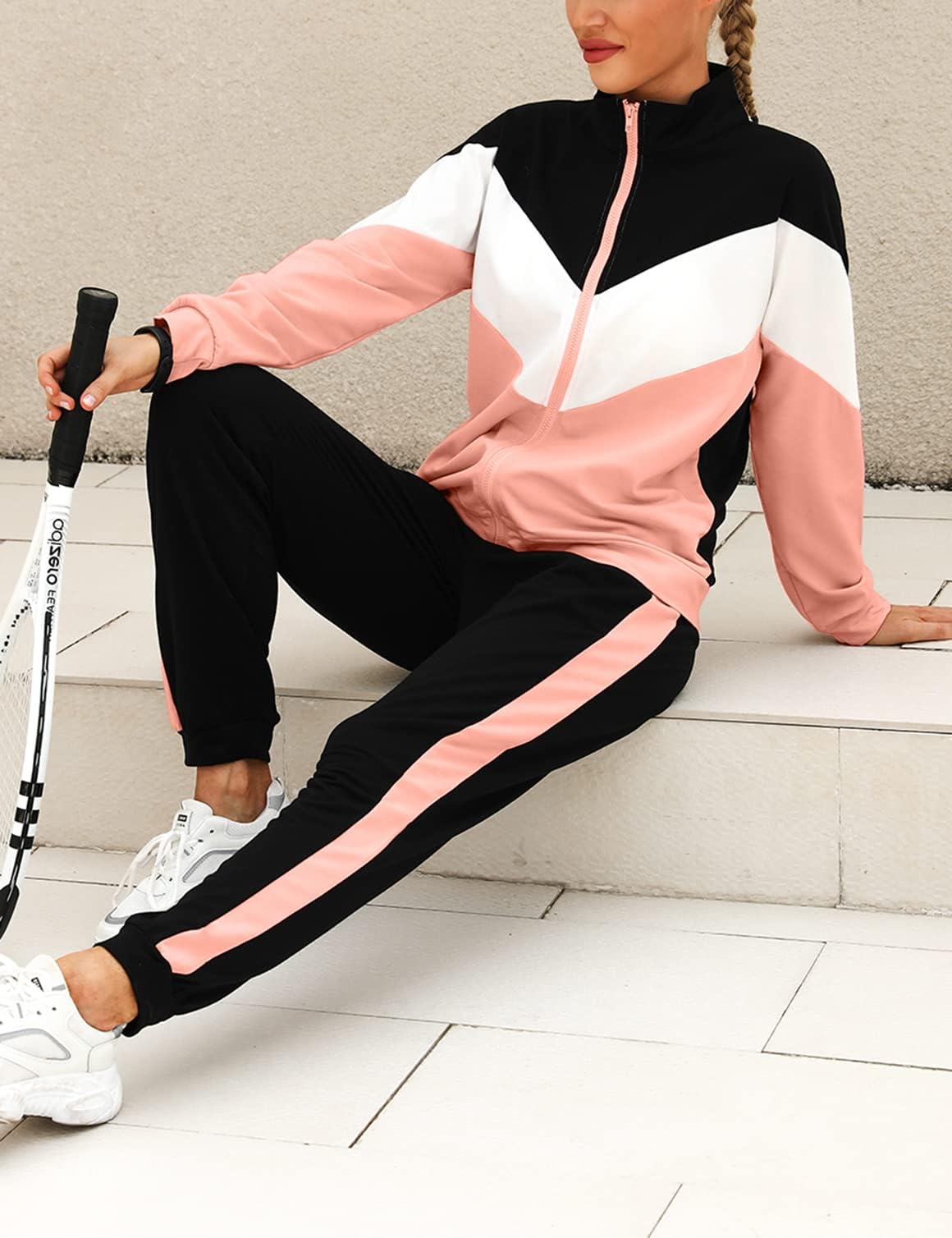 Marvmys Tuta Donna Sportiva Due Pezzi Giacca con Zip e Pantaloni Lunghi