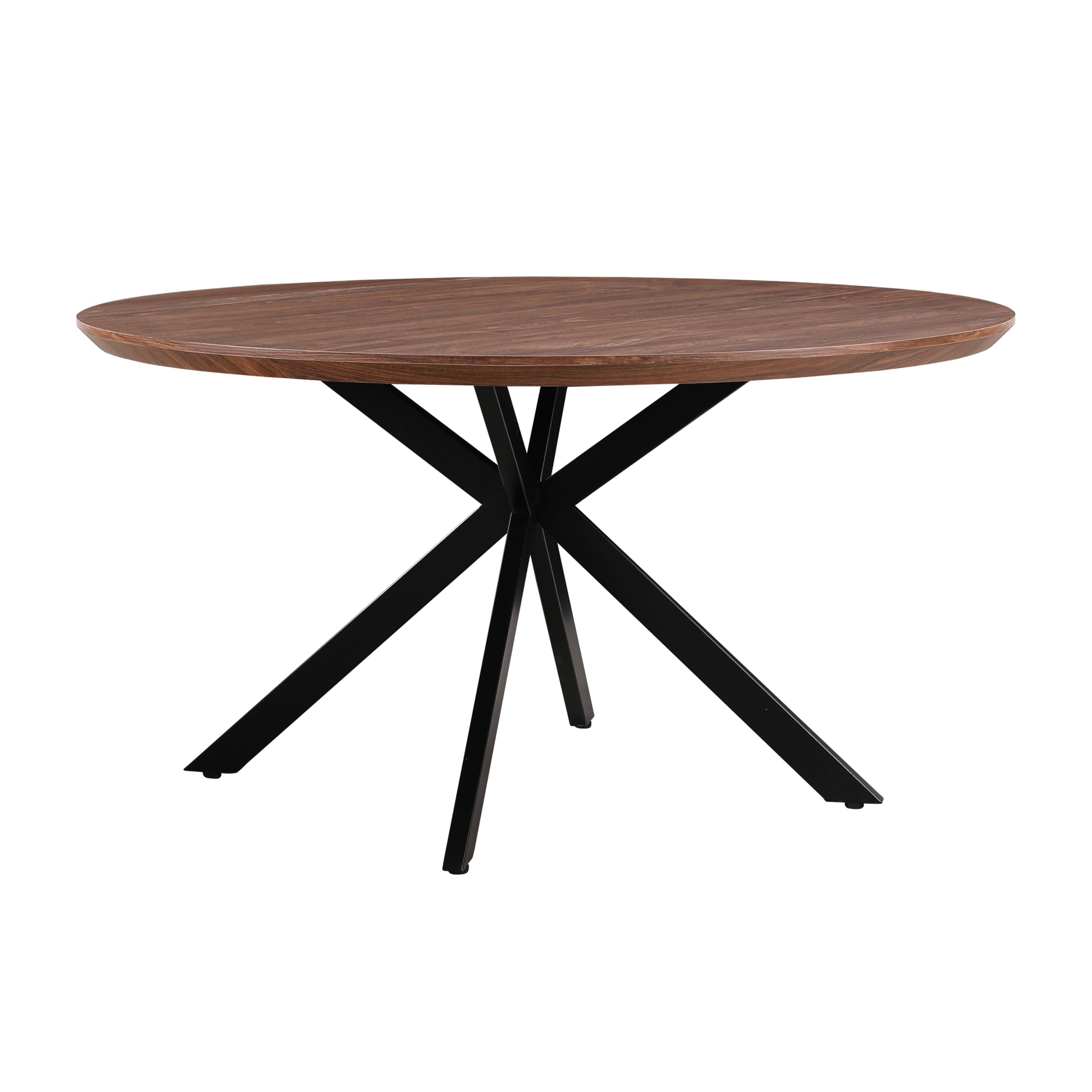Brigros Tavolo Rotondo da Pranzo, Noce, 140 cm | Legno o Effetto Marmo, Gambe in Metallo Nero Opaco, Moderno, Per Cucina o Sala da Pranzo