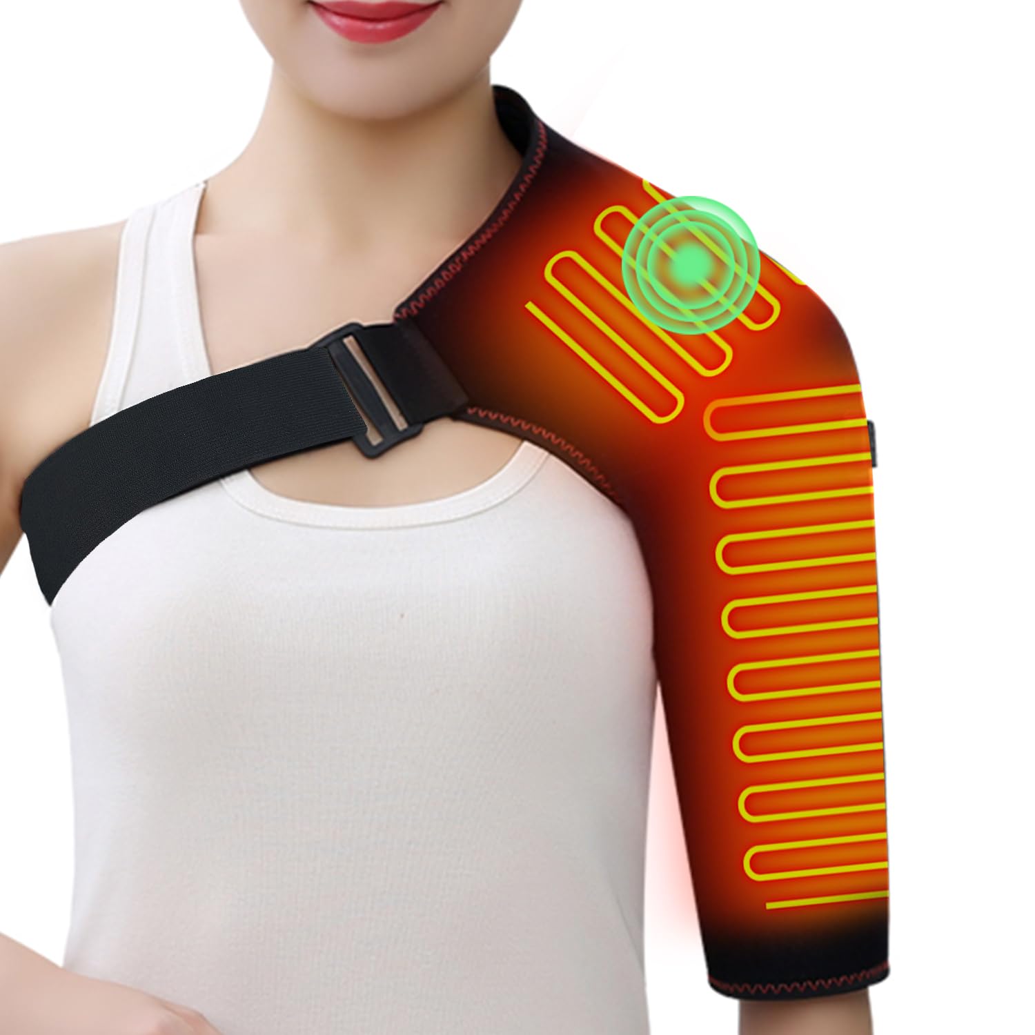 WOOLALA Heated Shoulder Brace with Massager Portable Electric Heating Pad for Shoulders Pain and Upper Arm Muscle Massage
