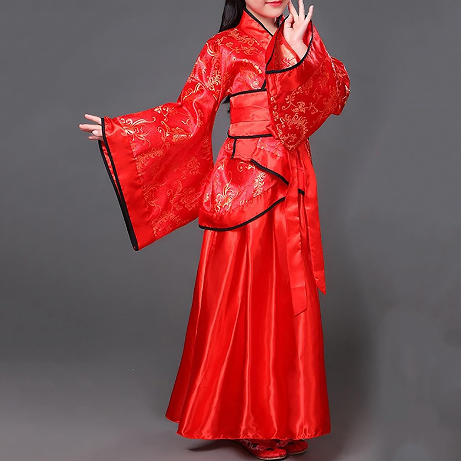 Kimono Japonais Enfants Fille Robe Yukata Peignoir Kimono Robe Japonaise Enfant Imprimé Peignoir Long Chinoise de Chambre Fille Gamins Traditionnel Tissu Mariage Fête Performance Robes Cosplay