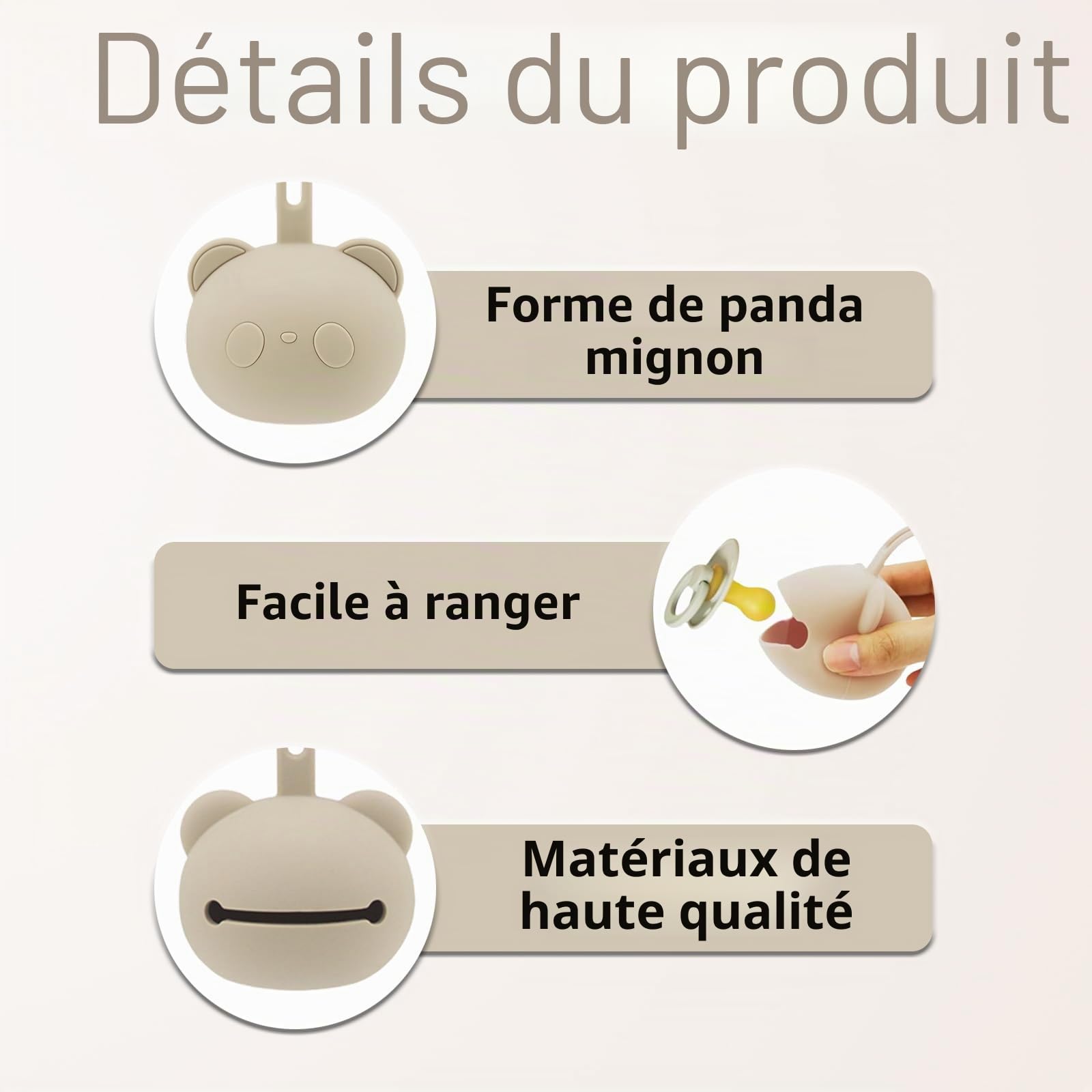 Lot de 2 boîtes à tétine, en forme de panda, pour les déplacements, accessoires bébé de 0 à 6 mois, boîte de rangement pour tétine, pour nourrisson et tout-petit (beige et kaki)