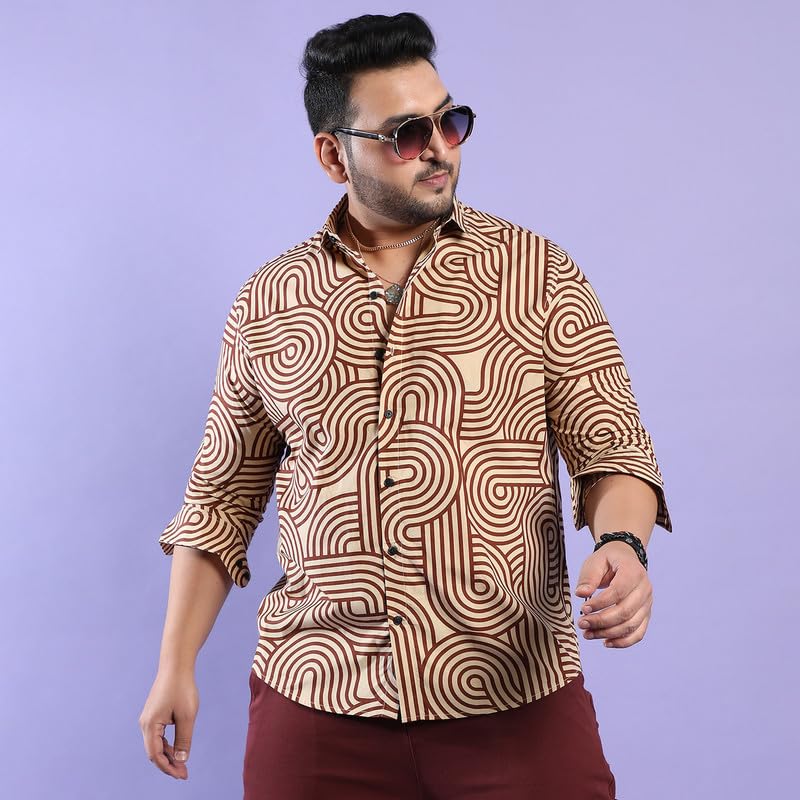 Image of Instafab Plus Men's Shirt for Casual Wear | Spread Collar | Button Closure | Plus-Size Fit | Short Sleeve | Cotton Shirt Crafted with Comfort Fit for Everyday Wear