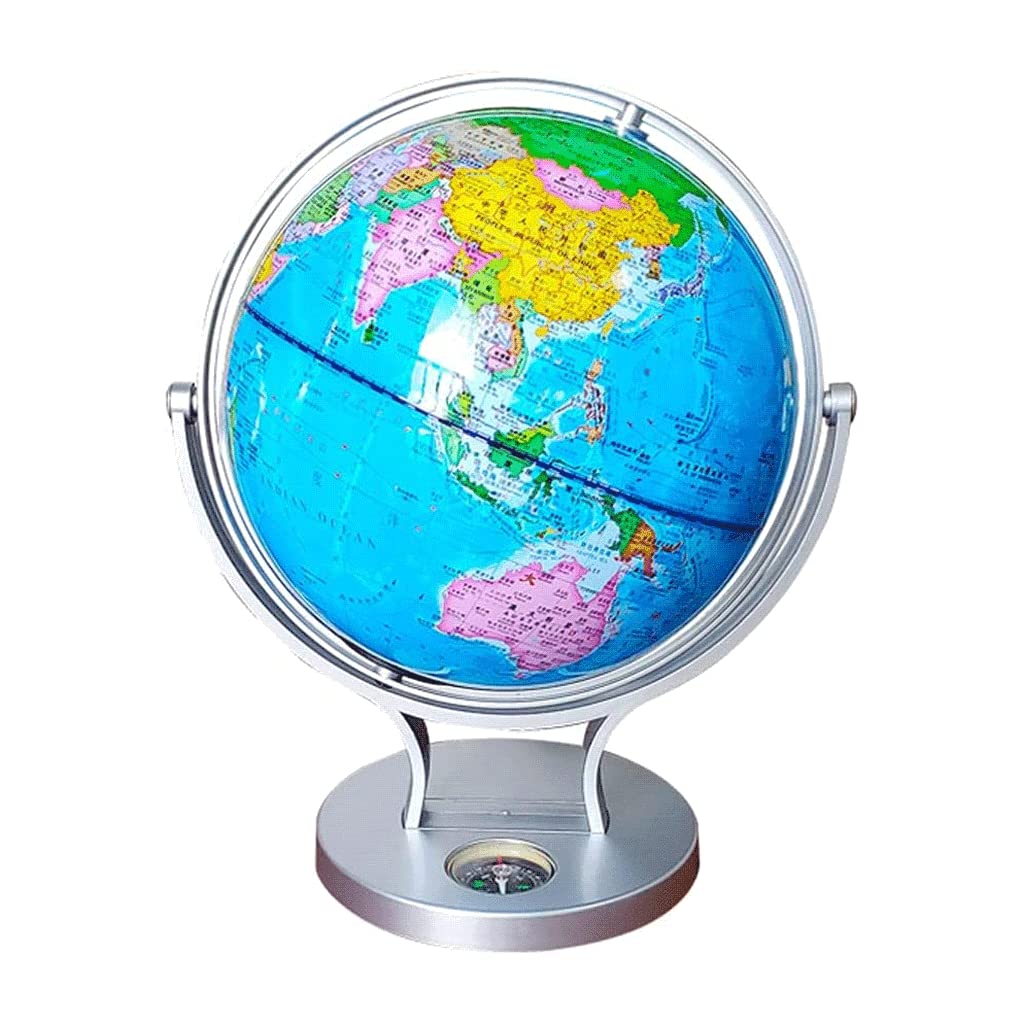 POCHY Mappamondi Globi geografici con Base in Argento Mappamondo educativo Globo Mondiale Illuminato per mappatura Viaggi Scopi educativi Pratico Moda