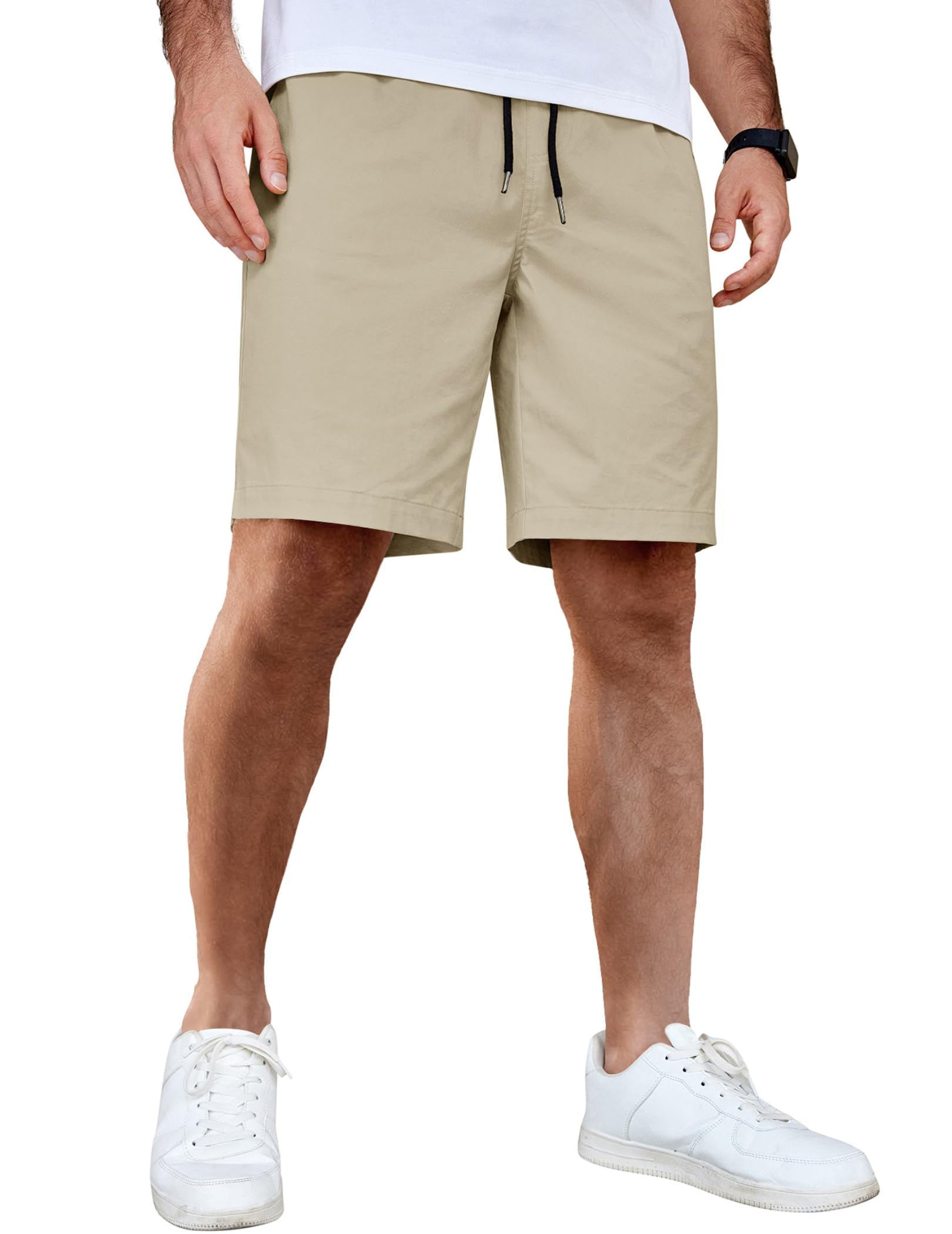 COOFANDY Pantalones Cortos Casuales de Algodón Chinos Verano Cintura Elástica con Bolsillos