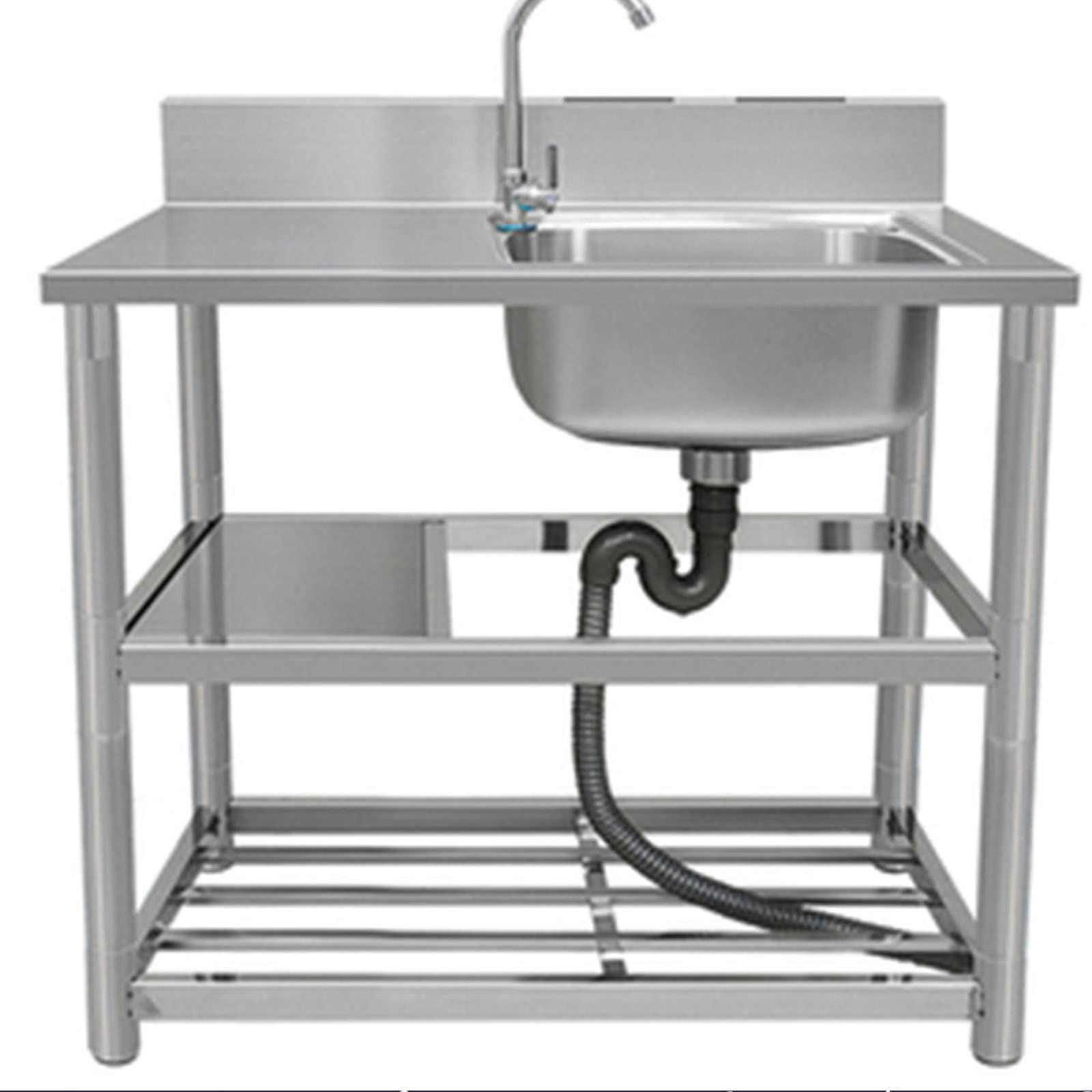 Dessus d'évier Moderne en Acier Inoxydable avec étagère, spacieux, Facile à Nettoyer, Multifonctionnel (Right Slot 90 * 50 * 80cm)