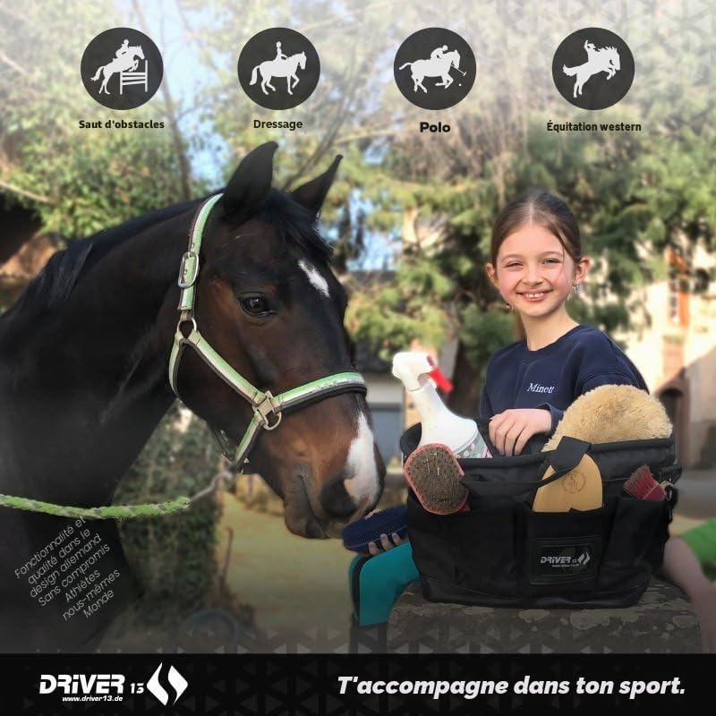 Driver13 poetstas pour paardenverzorging, Grooming Bag pour stal & ruitersport, avec draaggrepen et Compartiments, Noir