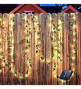 Artificial Ivy LED String Lights, 8M Solar Green Rattan Lights with 80 LED Highlight Beads, 8 Lig...