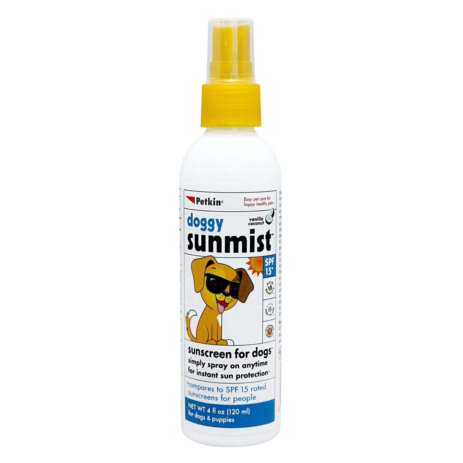 Petkin Doggy SunMist Spray for Dogs, Sunscreen for Dogs with Delicious Vanilla-Coconut Scent, Natural Skin Protection, and Safe Skin Conditioner for All Breeds, SPF 15, 120 ml (B09F66V2GQ) Amazon Price History, Amazon Price Tracker