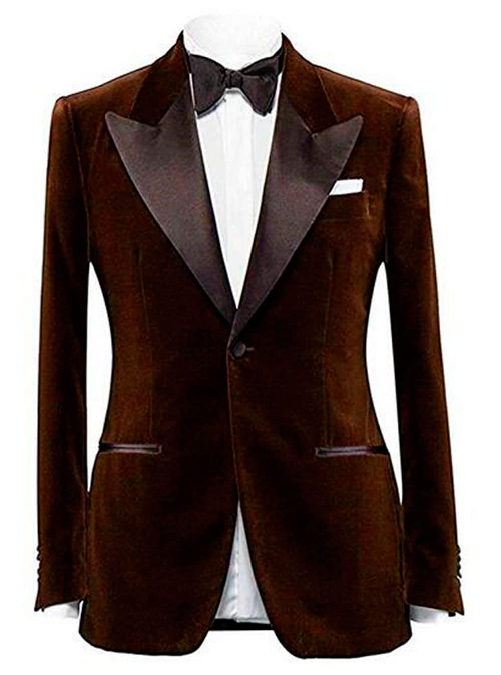 Men's Notch Lapel Velvet Jacket One Button Tuxedos Blazer Prom Party Coat Casual Jacket Dinner Coat Brown 52 Chest / 46 Waist