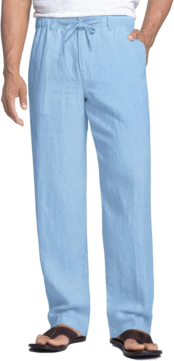 COOFANDY Mens Casual Beach Pants Linen Blend Summer Pants Drawstring Waistband Lightweight Trousers (Sky Blue, XL) at Amazon Men’s Clothing store