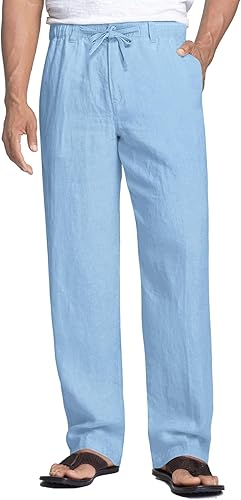 COOFANDY Men's Linen Pants Casual Beach Summer Pant Elastic Waist Drawstring Lightweight Trousers