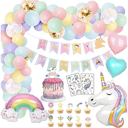 Weeyin Geburtstagsdeko Mädchen Pastell - Regenbogen Wolken Ballon Set Mit Banner