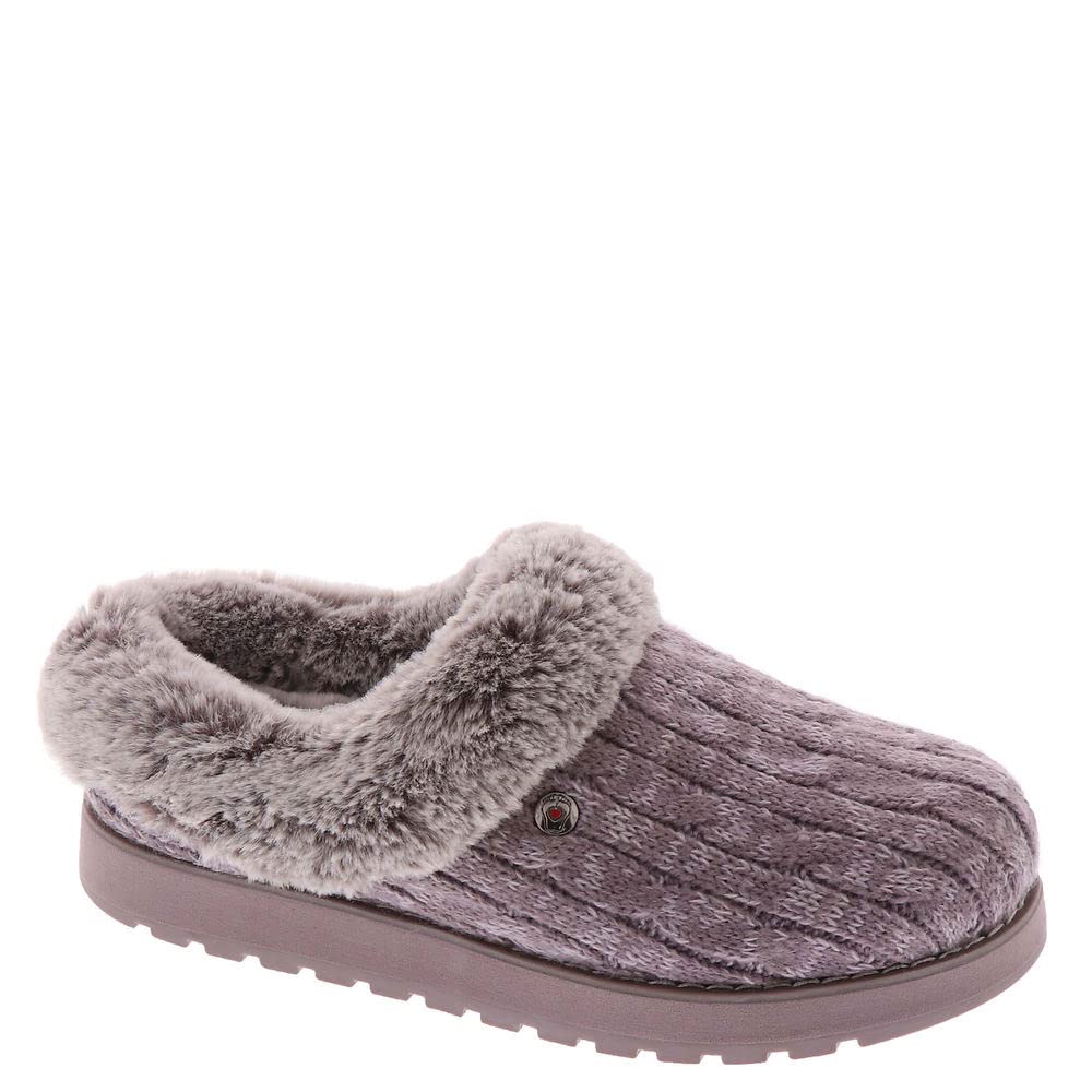 Skechers Women's Keepsakes Ice Angel Slippers, Mauve Cable Knit Sweater/Faux Fur Trim, 4.5 UK