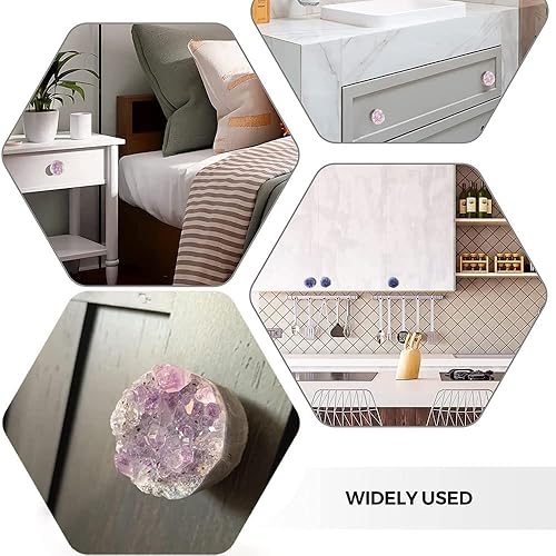 Miniatura 6 de JIC Gem Juego de 2 pomos de amatista para cajones, pomos de piedra de cristal, manijas de armario de cocina